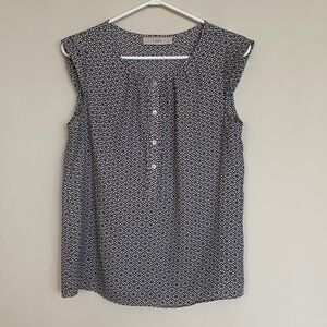 LOFT Navy and White Patterned Blouse, Size S